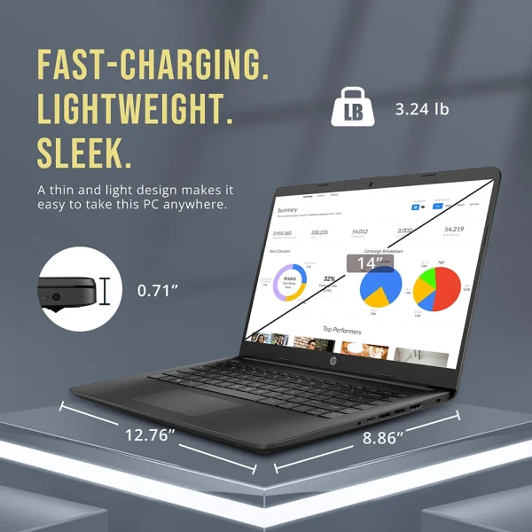 HP Newest 14" Business Laptop, Intel Celeron N4120, 16GB RAM, 384GB Storage(128GB eMMC+256GB Micro SD), 1Year Office 365, Black - Image 6