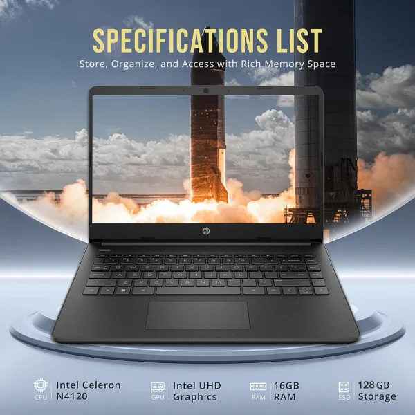 HP Newest 14" Business Laptop, Intel Celeron N4120, 16GB RAM, 384GB Storage(128GB eMMC+256GB Micro SD), 1Year Office 365, Black - Image 2
