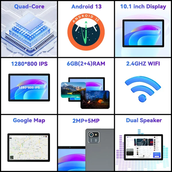 2025 NEW MB1001 Tablets 10.1" 1080P HD Display 2MP+5MP Camera 6GB RAM 64GB ROM 128GB Expandable 5000mAh Battery Android13 Pad PC - Image 4