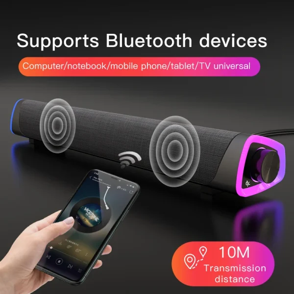 New Wireless Wired Computer TV Stereo Speakers 4D Surround Soundbar Subwoofer Sound Bar FM Radio LED For  Laptop PC Theater Aux - Image 4