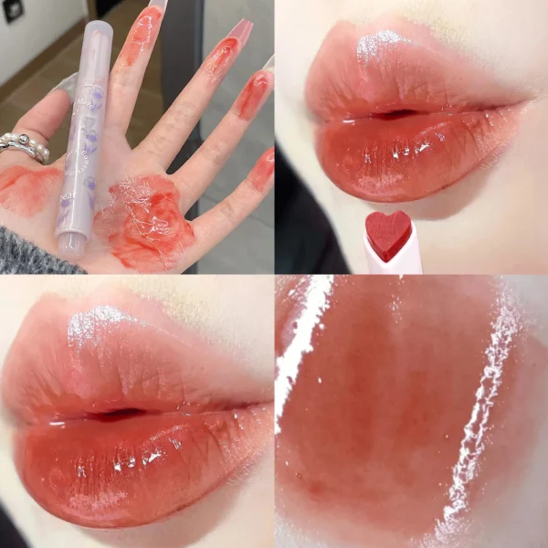 Water-light Lip Glaze Mirror Glitter Lip Tint Long Lasting Moisturising Love Heart Shape Solid Lipstick Pen Lips Makeup Cosmetic - Image 10