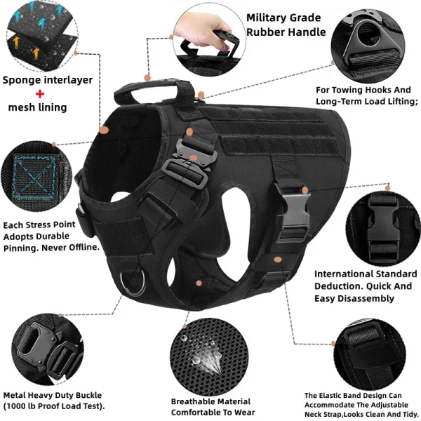 Tactical Military Vest Pet German Shepherd Golden Retriever Tactical  Training Dog Harness and Leash Set For All Breeds Dogs - Image 2