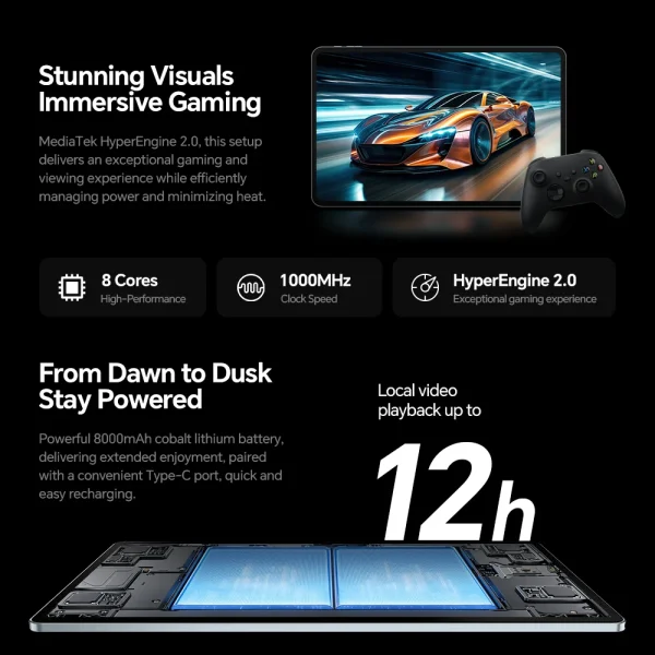 【World Premiere】Teclast T60 Plus 12" 90Hz 2K Display Android 14 L1 MTK Helio G88 6GB/128GB 8000mAh Battery 4G LTE Global Version - Image 6