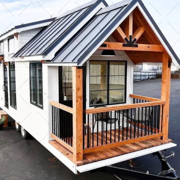 Prefabricated wooden mini sandwich panel modular small house with movable chalet wheels - Image 3