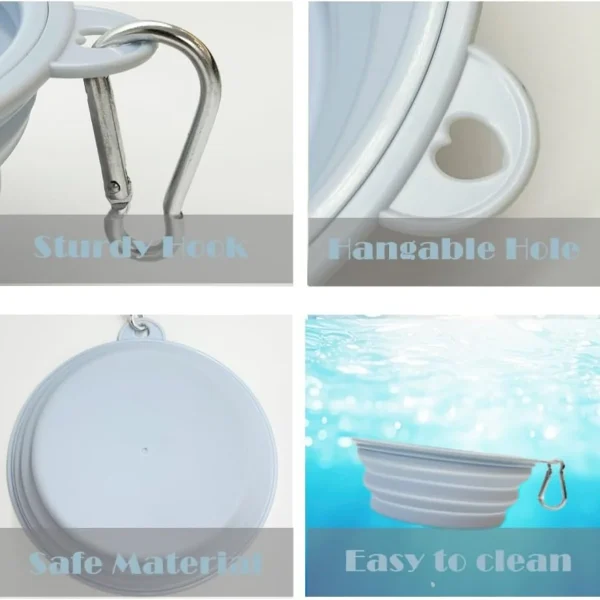 2pcs Collapsible Pet Silicone Dog Food Water Bowl Outdoor Camping Travel Portable Folding Supplies Dishes with Carabiner - Image 3