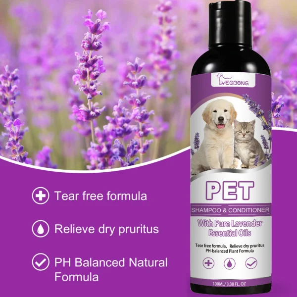 Pet Shampoo and Conditioner 2 in 1 Lavender Dry Sensitive Skin Relief Non Irritating Moisturizing Shampoo for Dogs Cats Puppies - Image 5