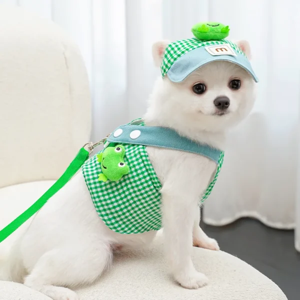 Three-piece Set Duck Frog Spring and Summer Pet Chest Harness Traction Rope Set - Breathable Fabric - For Cats & Puppies - Suita - Image 4