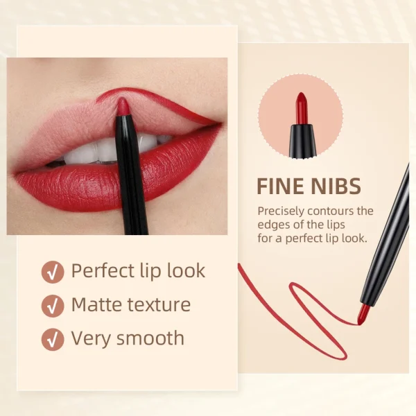 12pcs Lip Liner Pencil Set Matte Nude Contour Lipliner Pencil Lipstick Waterproof Long Lasting Lipstick Pen Lip Tint Cosmetics - Image 3