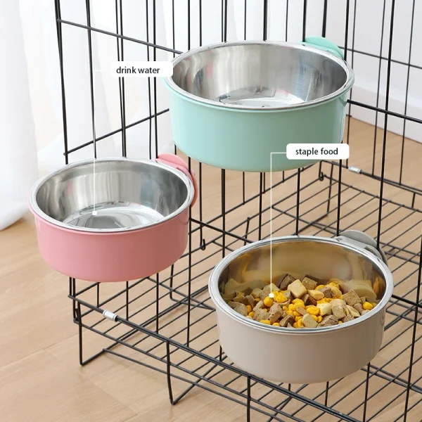 Pet Food Bowl Hanging Stainless Steel Pet Bowl Dogs Cats The 2-in-1 design is detachable Supplies Fixed Cat Bowl Crate Drinking - Image 3