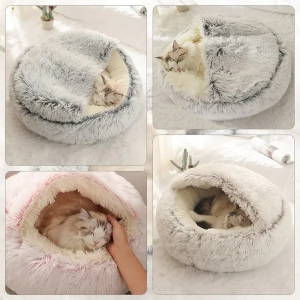 Cat Bed Pet Mattress Warm Soft Plush Pet Bed with Cover Round  Cat Dog  Sleeping Nest Cave for Small Dogs kitten - Image 3