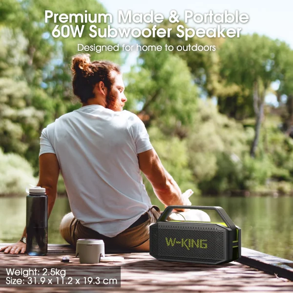 W-KING (100W Peak) 60W Portable Loud Bluetooth Speakers with Subwoofer, Outdoor Speaker Bluetooth Wireless Waterproof Speaker - Image 4