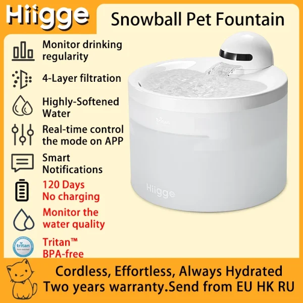 Hiigge Cat Water Fountain SE 70mai Wireless Automatic Pet Drinker for Dog Cordless Water Dispenser with data analysis - Image 8