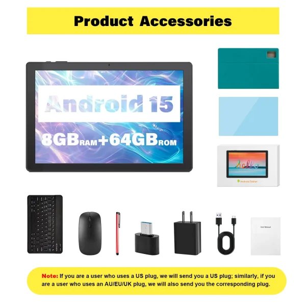 ANRY 2025 Android 15 HD Display 10.1 Inch 8GB(4+4 Expand) RAM+64GB ROM Tablet 5000Mah Dual Camera 5G Wifi A523 Octa-core Tablets - Image 7