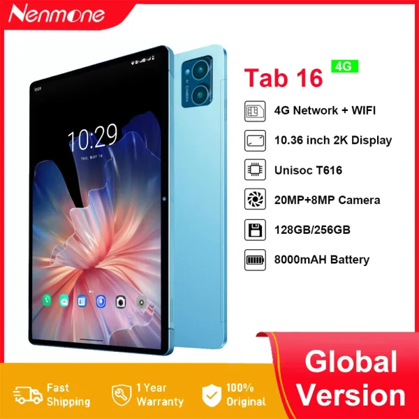 2025 New Global Version 10.36inch 2000*1200 Tablet Android14 Netflix Unisoc T616 12GB 256GB 4G Dual SIM Card 20MP Camera 8000mAH