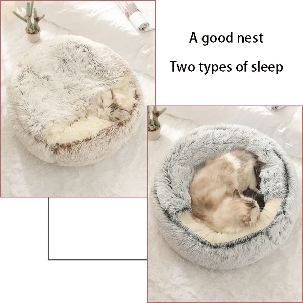 Cat Bed Pet Mattress Warm Soft Plush Pet Bed with Cover Round  Cat Dog  Sleeping Nest Cave for Small Dogs kitten - Image 5
