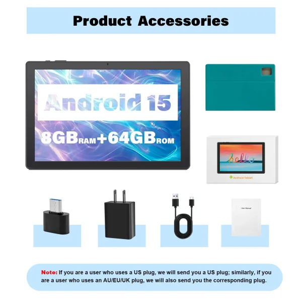 ANRY 2025 Android 15 HD Display 10.1 Inch 8GB(4+4 Expand) RAM+64GB ROM Tablet 5000Mah Dual Camera 5G Wifi A523 Octa-core Tablets - Image 8