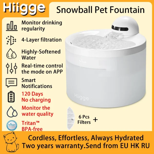 Hiigge Cat Water Fountain SE 70mai Wireless Automatic Pet Drinker for Dog Cordless Water Dispenser with data analysis - Image 11