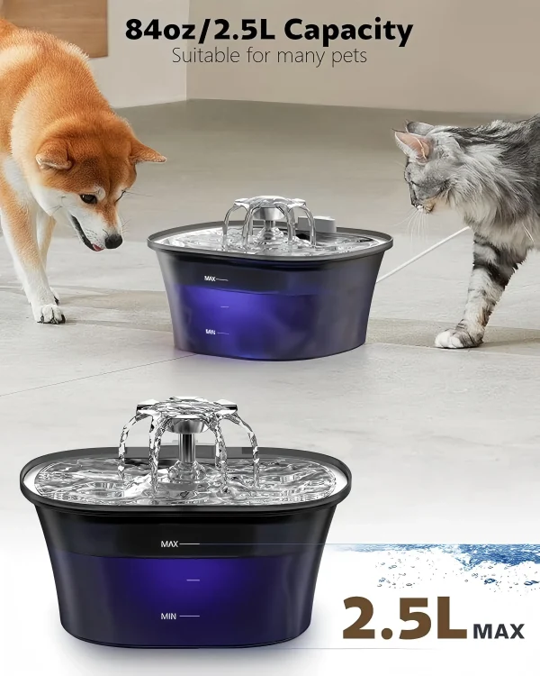 2.5L Cat Water Fountain Auto Filter USB Electric Mute Cat Drinker Bowl Pet Water Dispenser with Stainless Steel Lid - Image 5