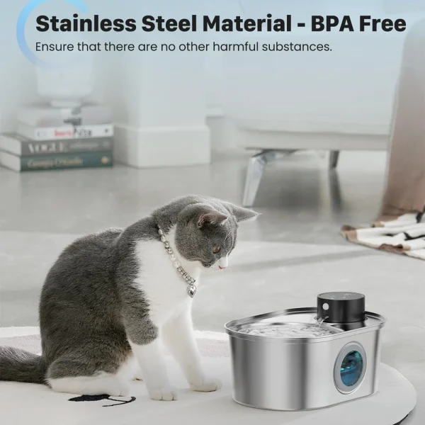 108oz/3.2L Stainless Steel Wireless Cat and Dog Drinker Rechargeable Automatic Pet Drinker Water Fountain Motion Sensor Bowl - Image 3