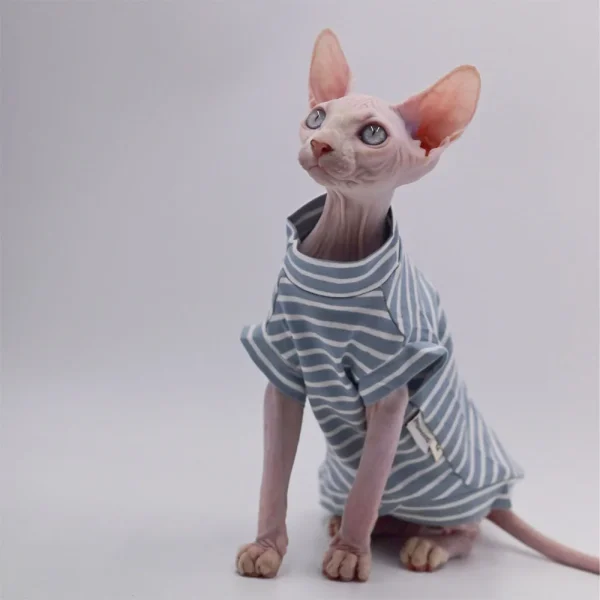 Soft pet T-shirt for Sphynx Cat Clothing in Spring Warm Fleece Striped Jumpsuit for Kittens Dogs short sleeves Shirt Devon Rex - Image 2