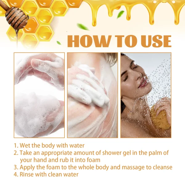 Honey Shower Gels Refreshing Moisturizing Body Wash Smooth Gentle Cleansing Firming Skin Exfoliating Brighten Skin Bath Lotion - Image 4