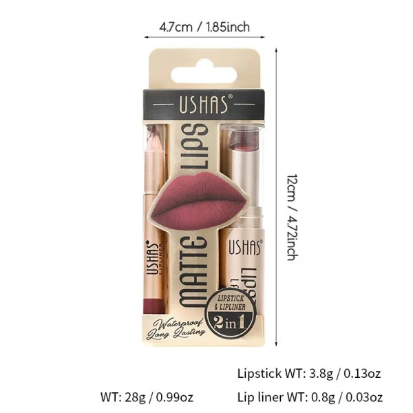 USHAS 12 Color Lip Liner + LIPSTICK Set Easy Coloring Matte Lipstick Long lasting nude red lipstick - Image 6