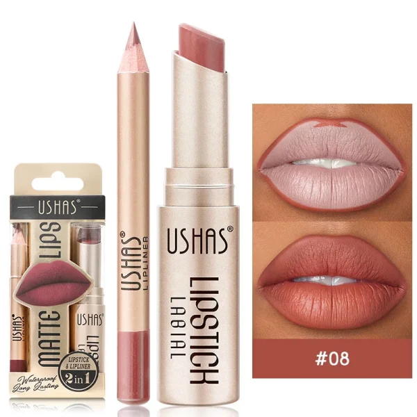 USHAS 12 Color Lip Liner + LIPSTICK Set Easy Coloring Matte Lipstick Long lasting nude red lipstick - Image 16
