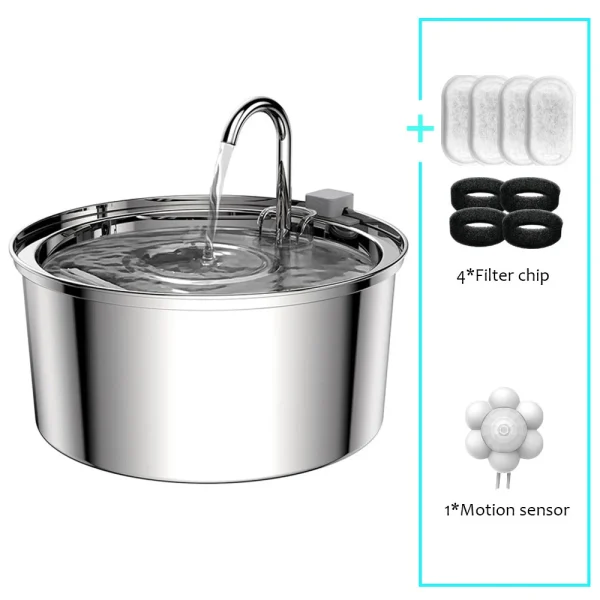 Stainless Steel Pet Water Feeder Cat Automatic Water Fountain USB Electric Mute for Cat Dog Filter Fountain Smart Drinking Bowl - Image 7