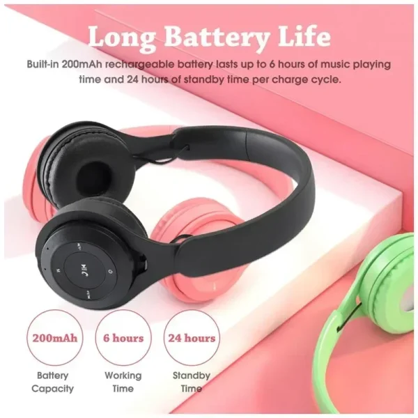 Headphones Kids Wireless Bluetooth Earphones Stereo Foldable Helmets Gaming Headsets Over-ear Headphones for Android ios - Image 2