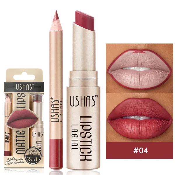 USHAS 12 Color Lip Liner + LIPSTICK Set Easy Coloring Matte Lipstick Long lasting nude red lipstick - Image 7