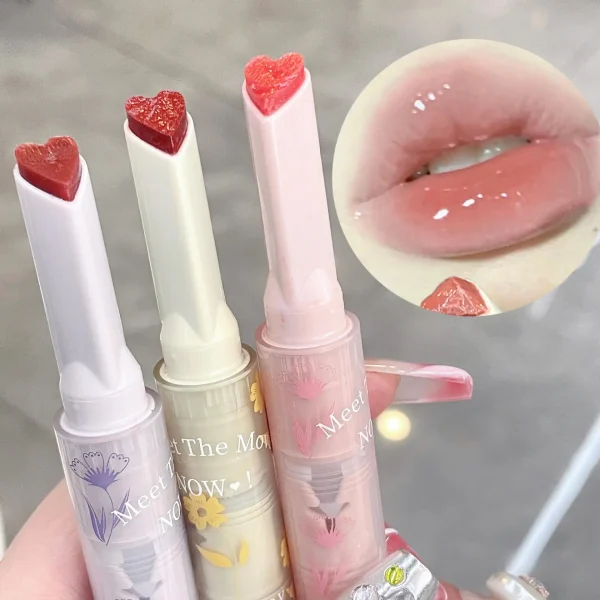 Water-light Lip Glaze Mirror Glitter Lip Tint Long Lasting Moisturising Love Heart Shape Solid Lipstick Pen Lips Makeup Cosmetic - Image 4