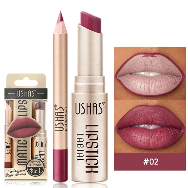USHAS 12 Color Lip Liner + LIPSTICK Set Easy Coloring Matte Lipstick Long lasting nude red lipstick - Image 14