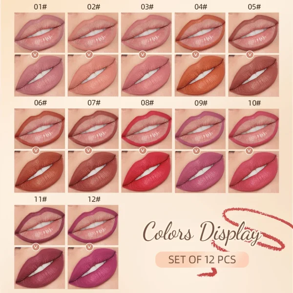 12pcs Lip Liner Pencil Set Matte Nude Contour Lipliner Pencil Lipstick Waterproof Long Lasting Lipstick Pen Lip Tint Cosmetics - Image 4