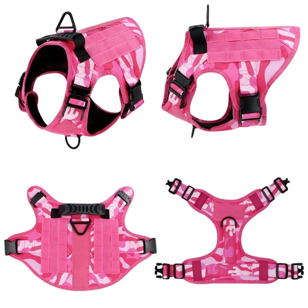 Military Pink Camouflage Dog Harness For Large Medium Dogs Harnesses Leash Adjustable Pet German Shepherd Tactical Training Vest - Image 3