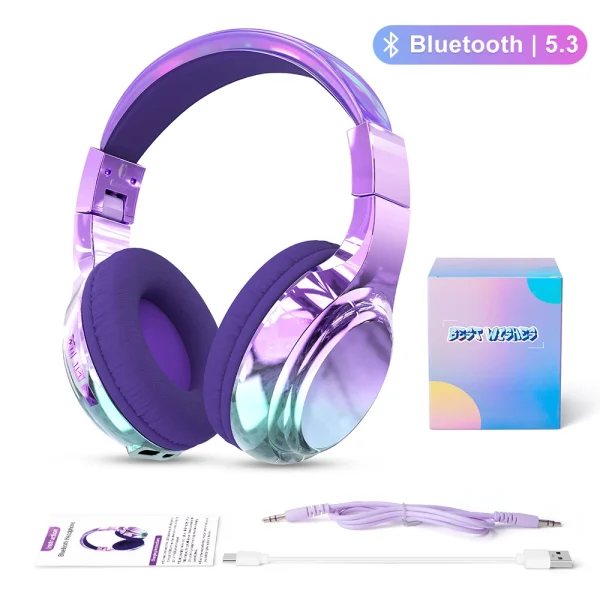Glossy Gradient Pink Bluetooth5.3 Headphone For Girl Wireless Headphone with Mic Over Ear Headset for Girlfriend Christmas Gift - Image 9