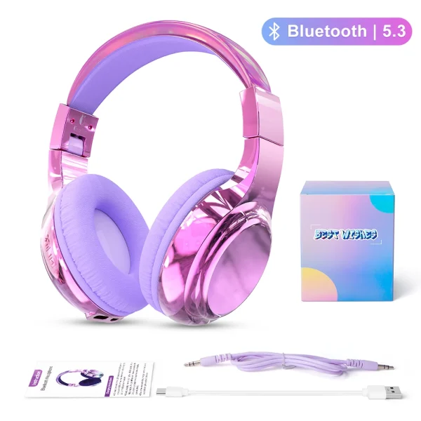 Glossy Gradient Pink Bluetooth5.3 Headphone For Girl Wireless Headphone with Mic Over Ear Headset for Girlfriend Christmas Gift - Image 8