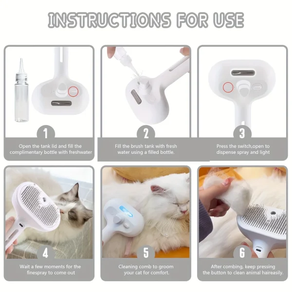 Pet Spray Hair Comb Pet Hair Remover Cleaning Brush Cats Grooming Dog Accessories Tools Dematting Water Mist Humidifier Comb - Image 4