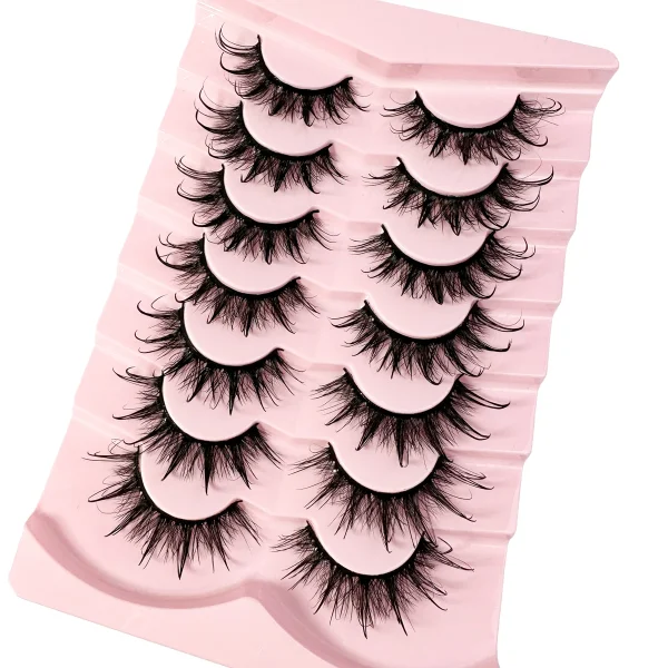 Manga Wet Look Lashes 7Pairs 3D Clear Band Lashes Natural Look Wispy Mink Eyelashes Fluffy Cat Eye Lashes Pack Fake Eyelashes - Image 2