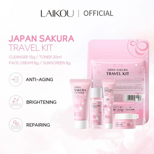 Sakura Skin Care Sets & Kits With Cleanser,Serum,Eye Cream,essence Cream Beauty Products For Women Gift Sets Routine Travel Kit - Image 2