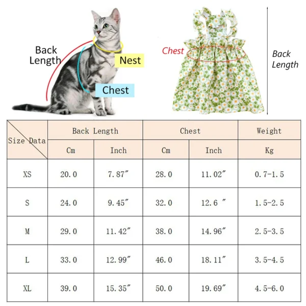 Summer Cotton Sphynx Cat Suspender Skirt Love Flower Pet Princess Dresses for Cats Gotas Katten Kedi Dog Dress mascotas Clothes - Image 2