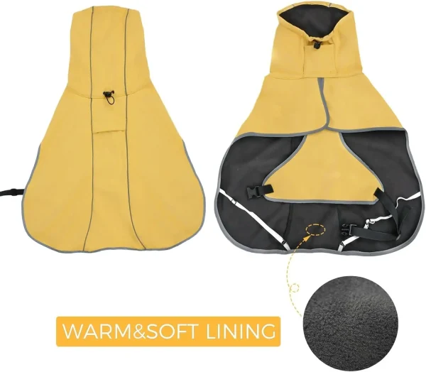 Dog Raincoat Waterproof - Adjustable Dog Poncho Raincoat Lightweight Rain Jacket with Soft Lining for Medium Large Dog Yellow - Image 4