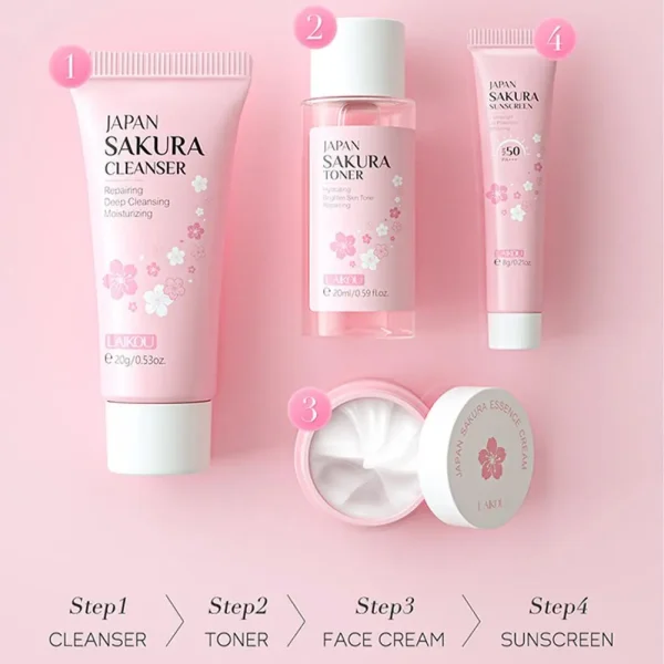 Sakura Skin Care Sets & Kits With Cleanser,Serum,Eye Cream,essence Cream Beauty Products For Women Gift Sets Routine Travel Kit - Image 5
