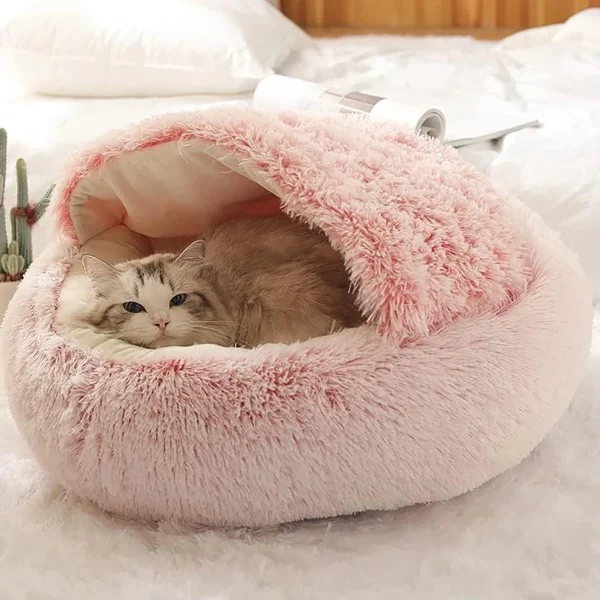 Cat Bed Round Plush Fluffy Hooded Cat Bed Cave, Cozy for Indoor Cats or Small Dog beds, Doughnut Calm Anti-nxiety Dog Bed - Image 8