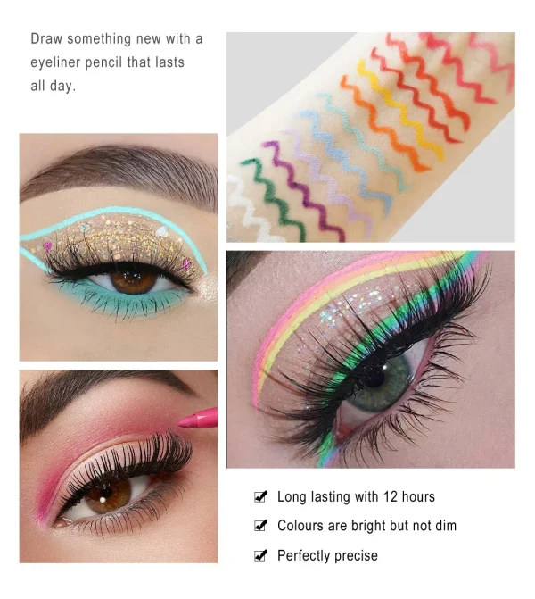 Matte Colorful Eye Liner Pen Cream 20 Colors Eyeliner Gel Pencils Option Easy To Wear Make Up Cosmetics White Yellow Blue Purple - Image 5