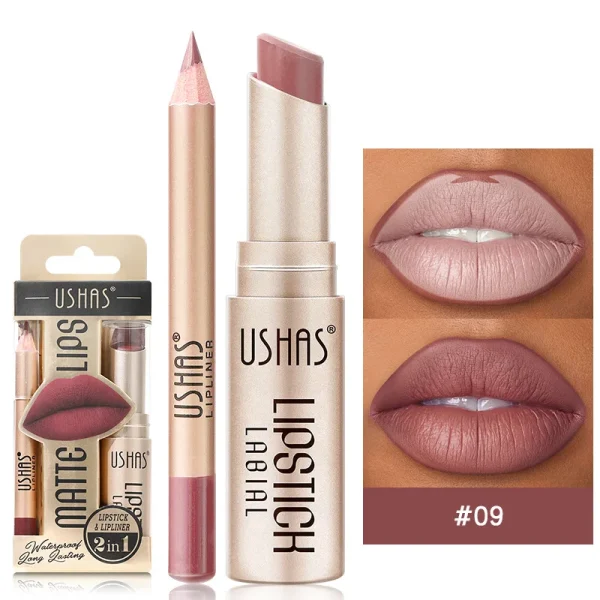 USHAS 12 Color Lip Liner + LIPSTICK Set Easy Coloring Matte Lipstick Long lasting nude red lipstick - Image 17