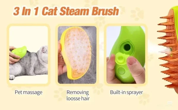 Cat Dog Steamy Brush Steam Brush Electric Sprayer for Massage Pet Grooming tool Shedding 3 in 1 Electric Sprays Massage Combs - Image 5