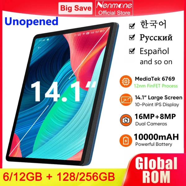 Global Version Unopened 14.1 Inch Tablet 14 Inch Android 2025 12GB+256GB 1920*1080 4G Phone Call 14inch Tablet 5G WiFi 10000mAH