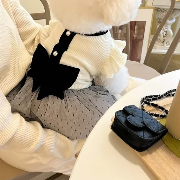 Luxury Dog Dress for Small Dogs Summer Puppy Clothes Bow Lace Dog Skirt Black White Dog T Shirt Girls Dog Costume Chihuahua Vest - Image 2
