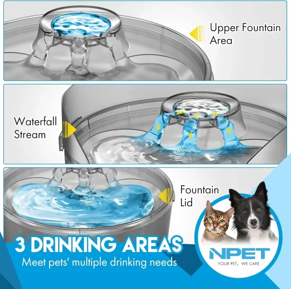 NPET DF10-SG Dog Water Fountain, 1.3 Gallon/170oz/5L Large Automatic Dog Water Bowl with Splatter Guard - Image 6