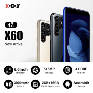 XGODY X60 New LTE 4G Cell Phone 6.0" 2GB RAM+16GB ROM Mobile Phone 3000mAh Dual SIM Quad Core Smartphone Android 9.0 Face ID